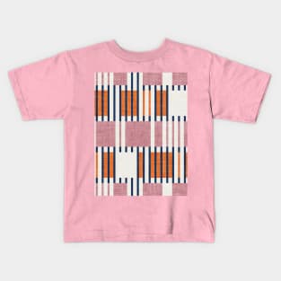 Bold minimalist retro stripes // midnight blue orange and dry rose geometric grid Kids T-Shirt